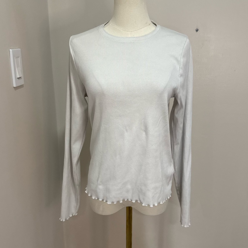 Abercrombie & Fitch White Ribbed Long Sleeve Top Large - Picture 2 of 8